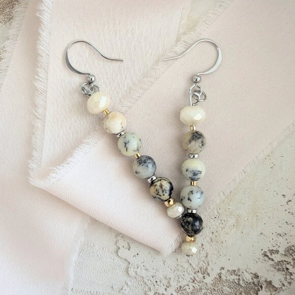 Rustic Yellow African Opal Beaded Steel handmade Drop Earrings - Picture 1 of 3